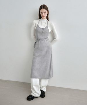 모헤어 레이어드 니트 롱 원피스 그레이 MDOP054GRAY