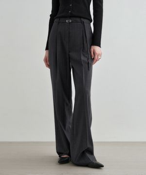 [벨트 SET] 스트라이프 원 턱 와이드 슬랙스 차콜 MDPT025STCHARCOAL