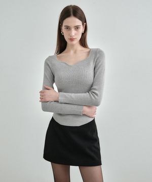 하트 넥 슬림 골지 니트 MDKT120_5 Colors