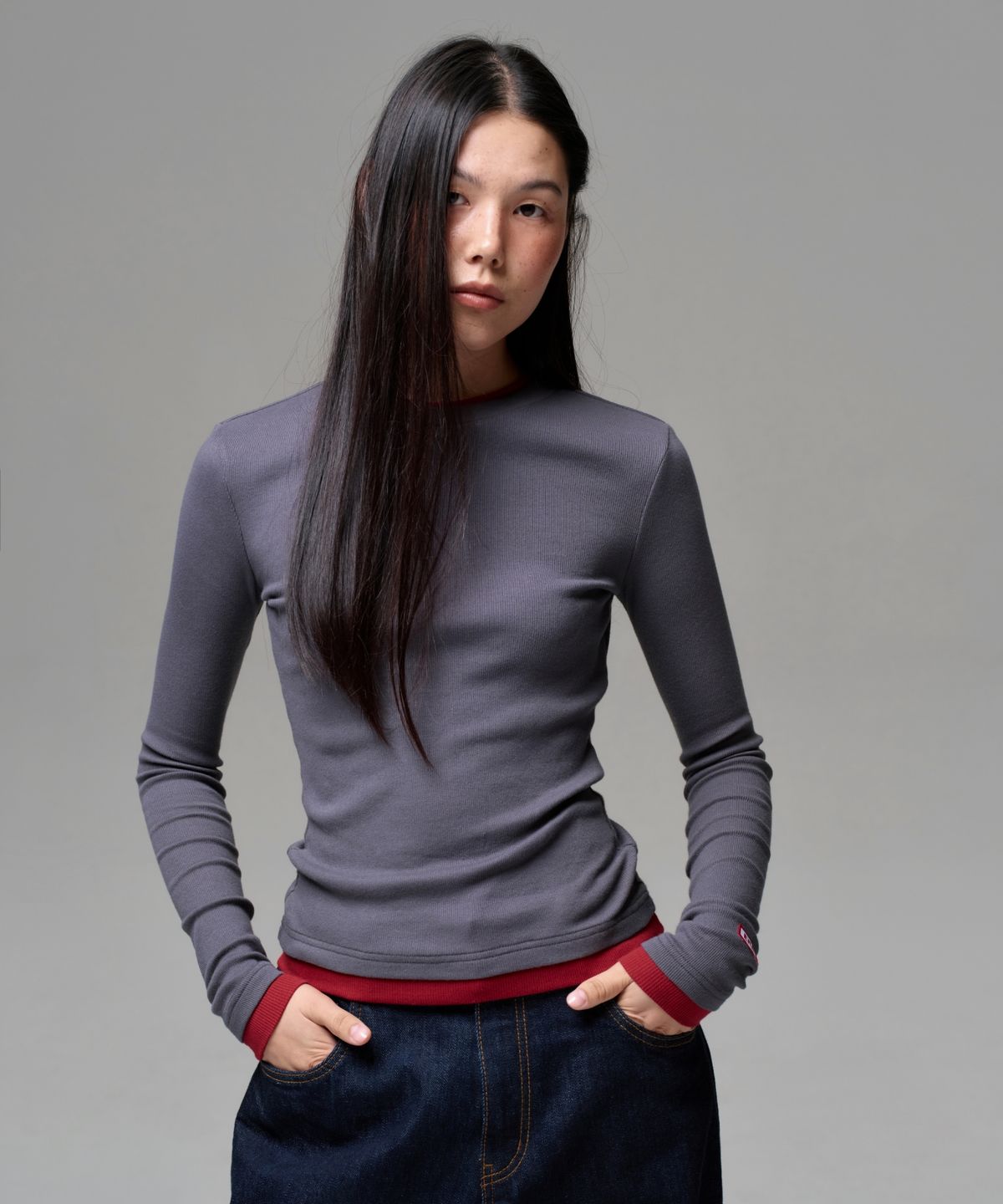 이알에이(ERA) WOMEN COLOR LAYERED SLIM RIB T - ASH BERRY