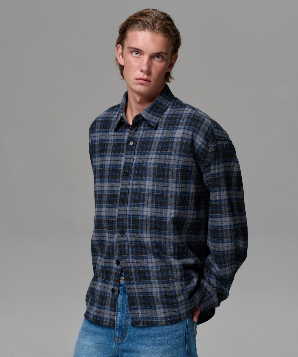 이알에이(ERA) UNISEX VINTAGE CHECK SHIRT - BLUE GRAY
