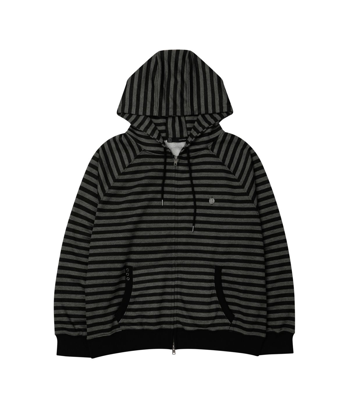 레더리(LEATHERY) 스트라이프 레글런 후디 [CHARCOAL]