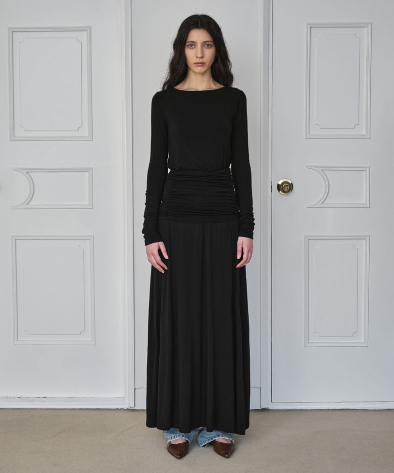 Shirring Jersey Maxi Dress / Black
