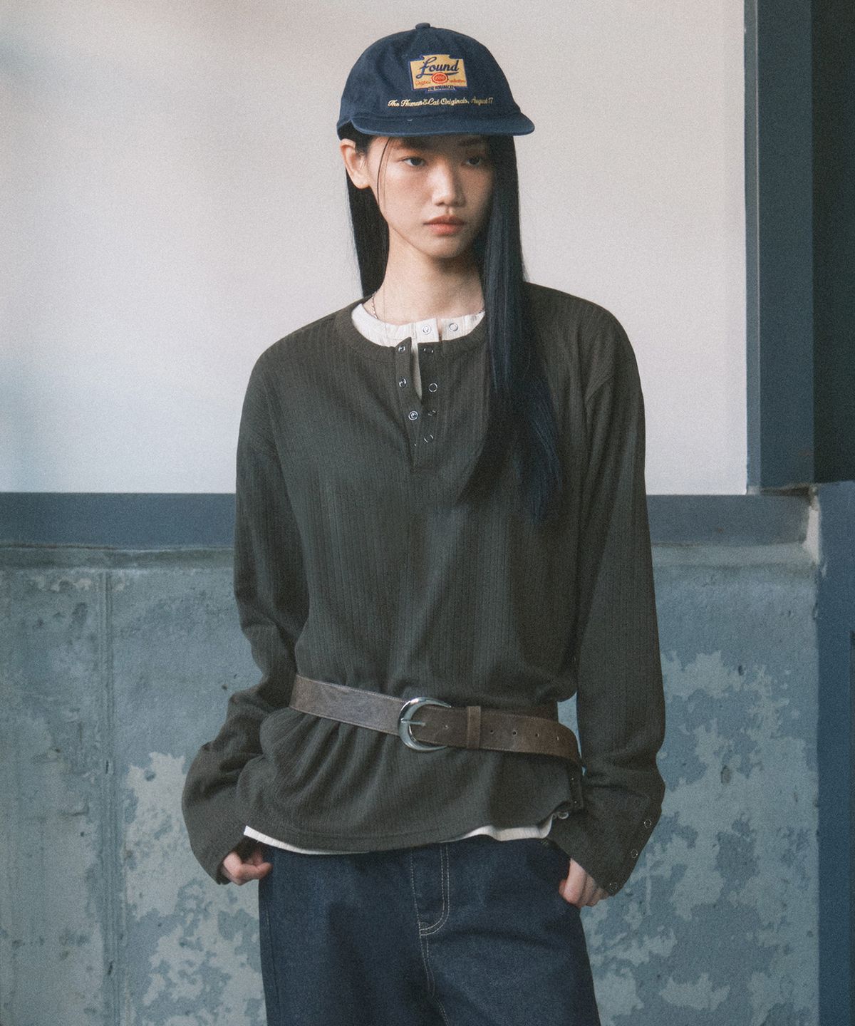세컨모놀로그(SECONDMONO) 골지 헨리니티 롱슬리브 [KHAKI]_SETS044KHAKI