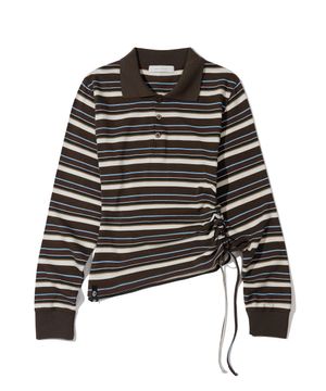 W.Striped Slim Shirred Polo [BROWN]_SEWTS014BROWN