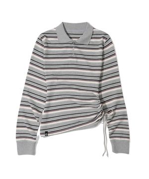 W.Striped Slim Shirred Polo [GRAY]_SEWTS014GRAY