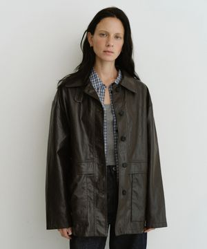 Button half leather jacket