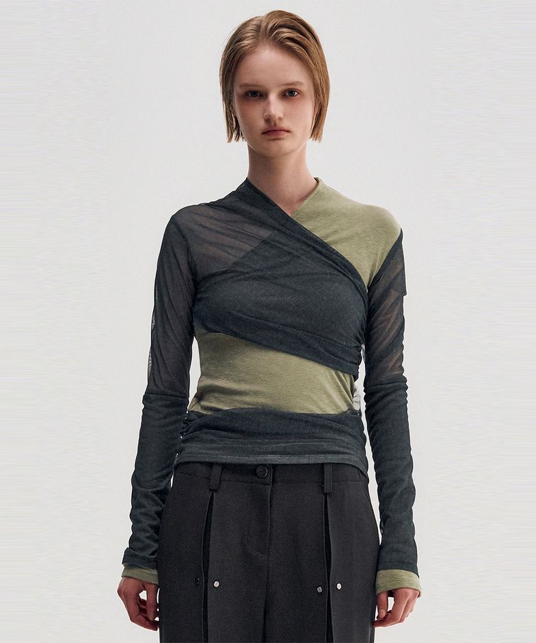 Layered Long Sleeve Top _ KHAKI