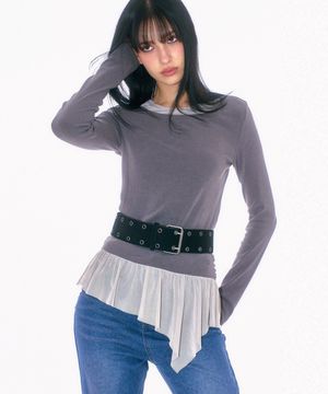 스퀘어 버클 더블 아일렛 스웨이드 레더 벨트 [블랙]