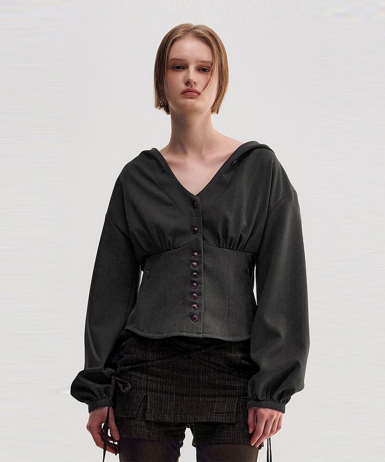 Button Up Volume Hood Jumper _ GREY