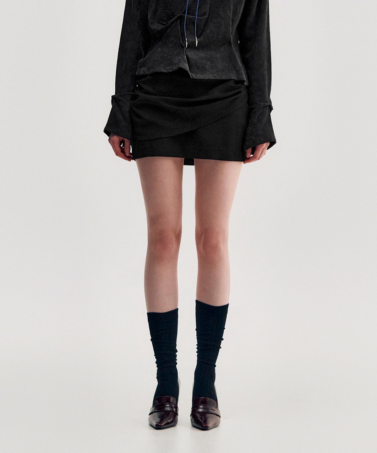 킴지수(KIMZISU) Drape Layered Mini Skirt _ BLACK