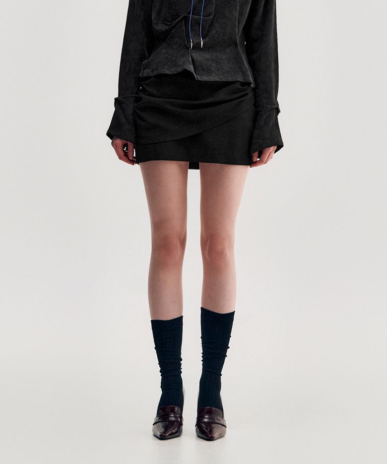 Drape Layered Mini Skirt _ BLACK