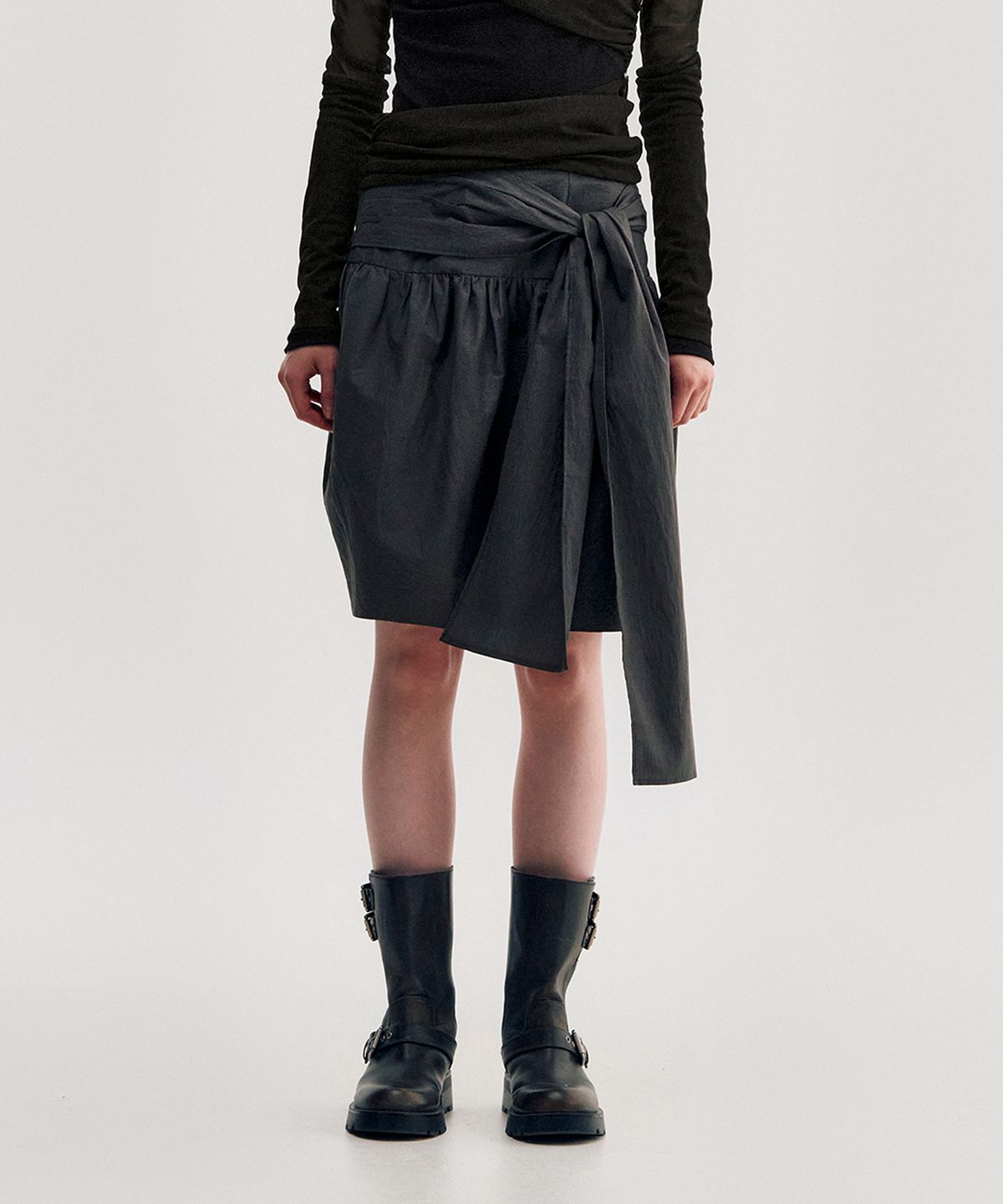 킴지수(KIMZISU) Pleated Tie Volume Skirt _ GREY