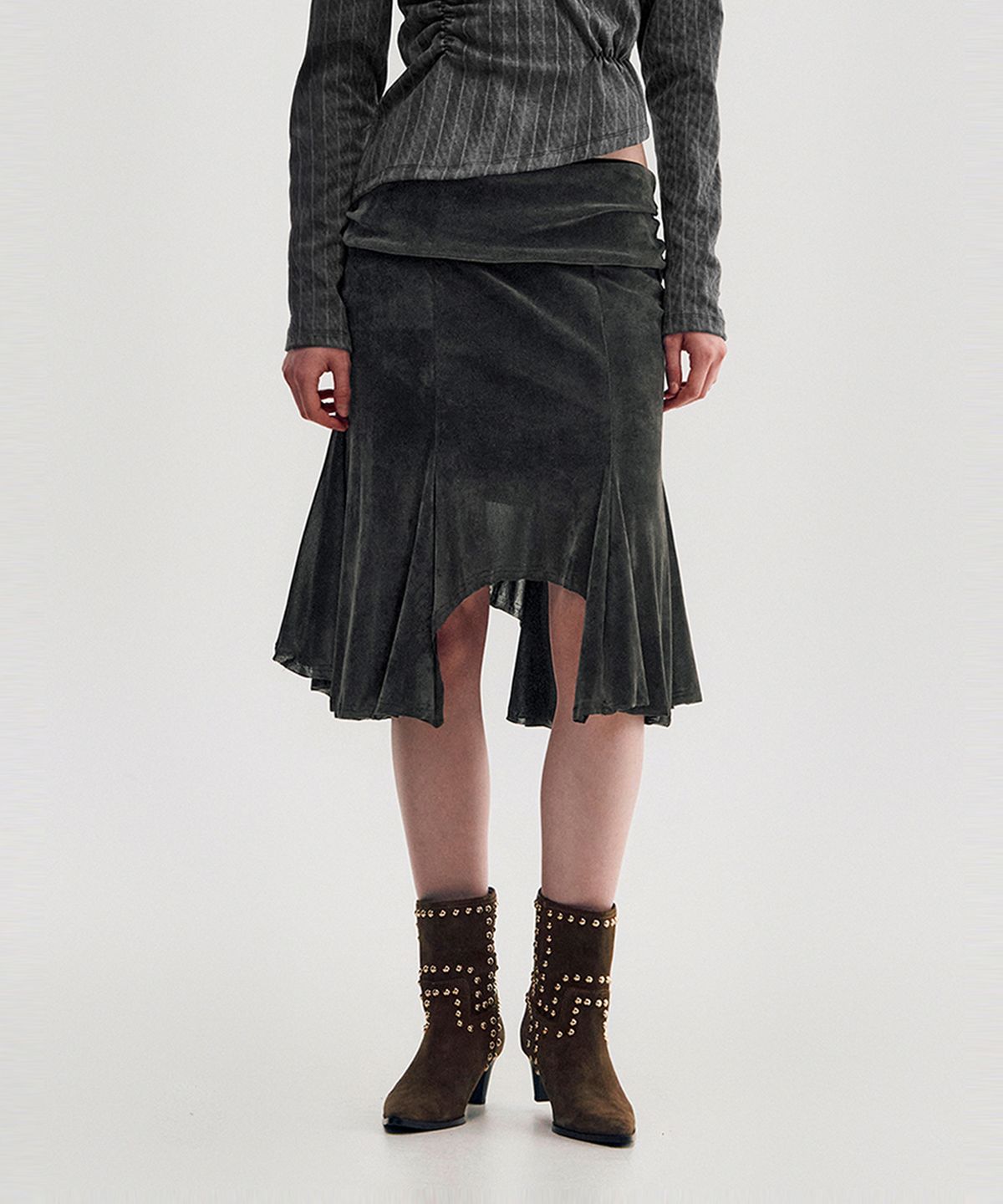 킴지수(KIMZISU) Velvet Jersey Gored Skirt _ GREY