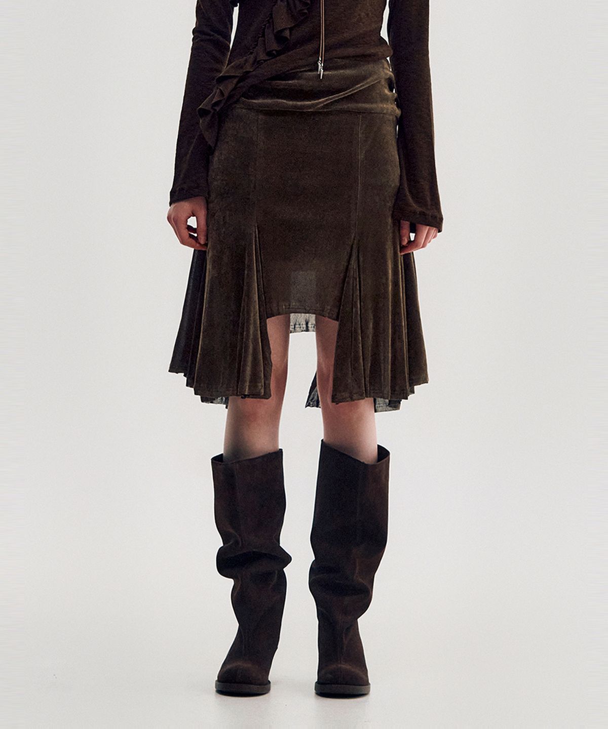킴지수(KIMZISU) Velvet Jersey Gored Skirt _ BROWN