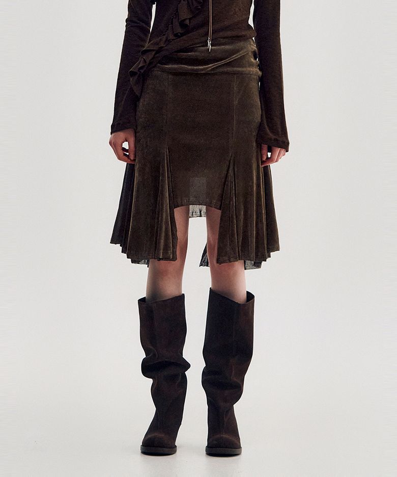 Velvet Jersey Gored Skirt _ BROWN