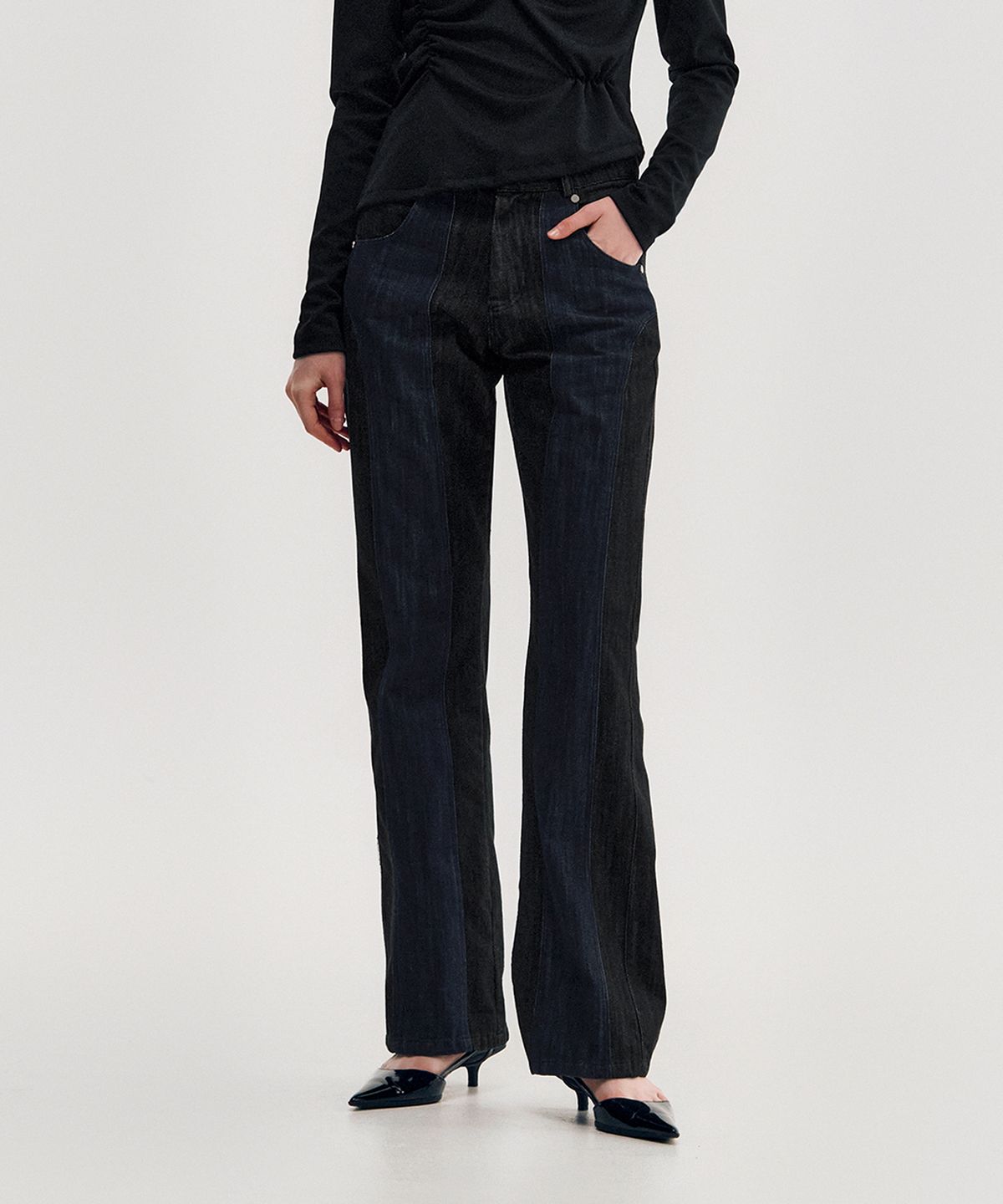 킴지수(KIMZISU) Two-Tone Straight Washed Pants _ BLACK