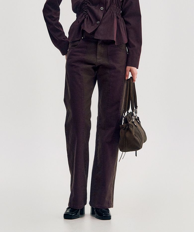 Two-Tone Straight Washed Pants _ BROWN