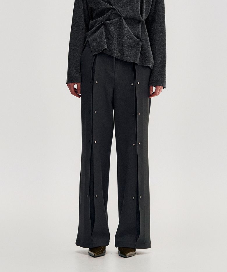 Pleated Snap Pants _ GREY