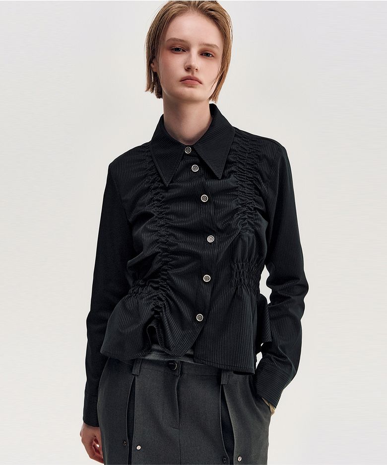 Unbalanced Ruched Shirt _ BLACK