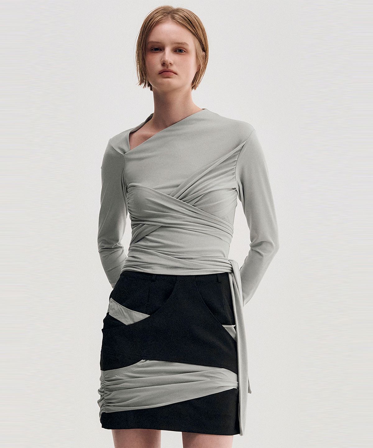 킴지수(KIMZISU) Multi-Tie Draped Jersey Top _ GREY