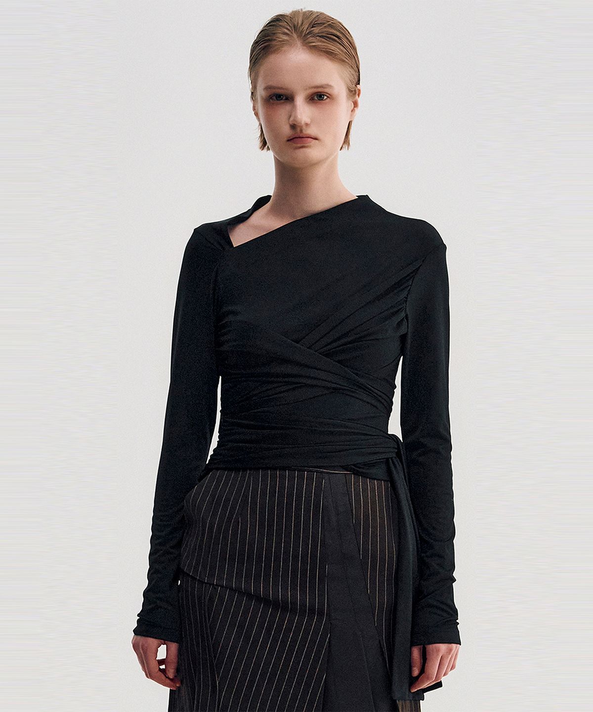 킴지수(KIMZISU) Multi-Tie Draped Jersey Top _ BLACK