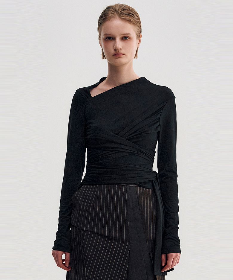 Multi-Tie Draped Jersey Top _ BLACK