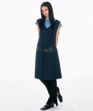 사각 버클 레이어드 더블 스트랩 레더 벨트 [블랙]