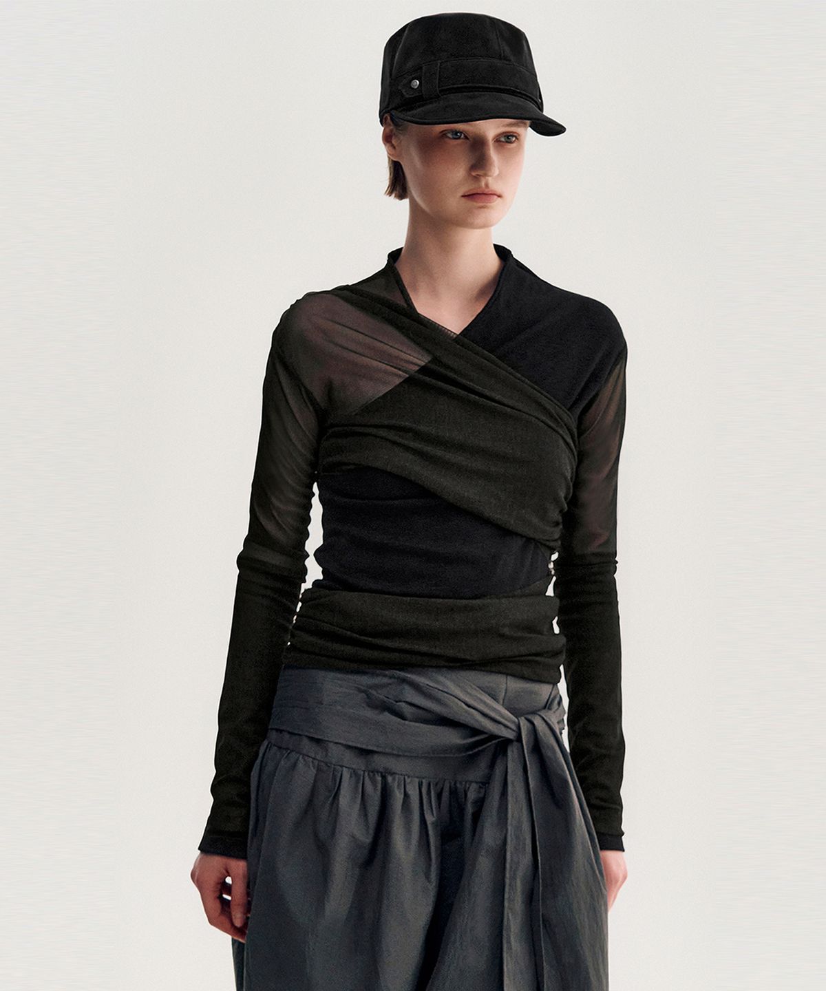킴지수(KIMZISU) Suede-Touch Belted Military Cap _ BLACK