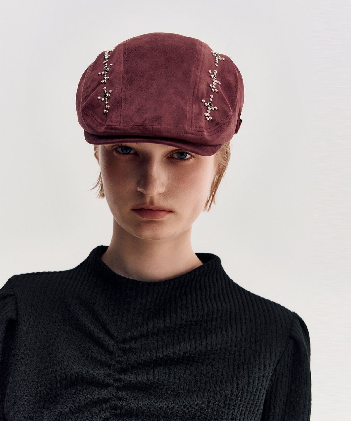 킴지수(KIMZISU) Studded Suede Hunting Cap _ BURGUNDY