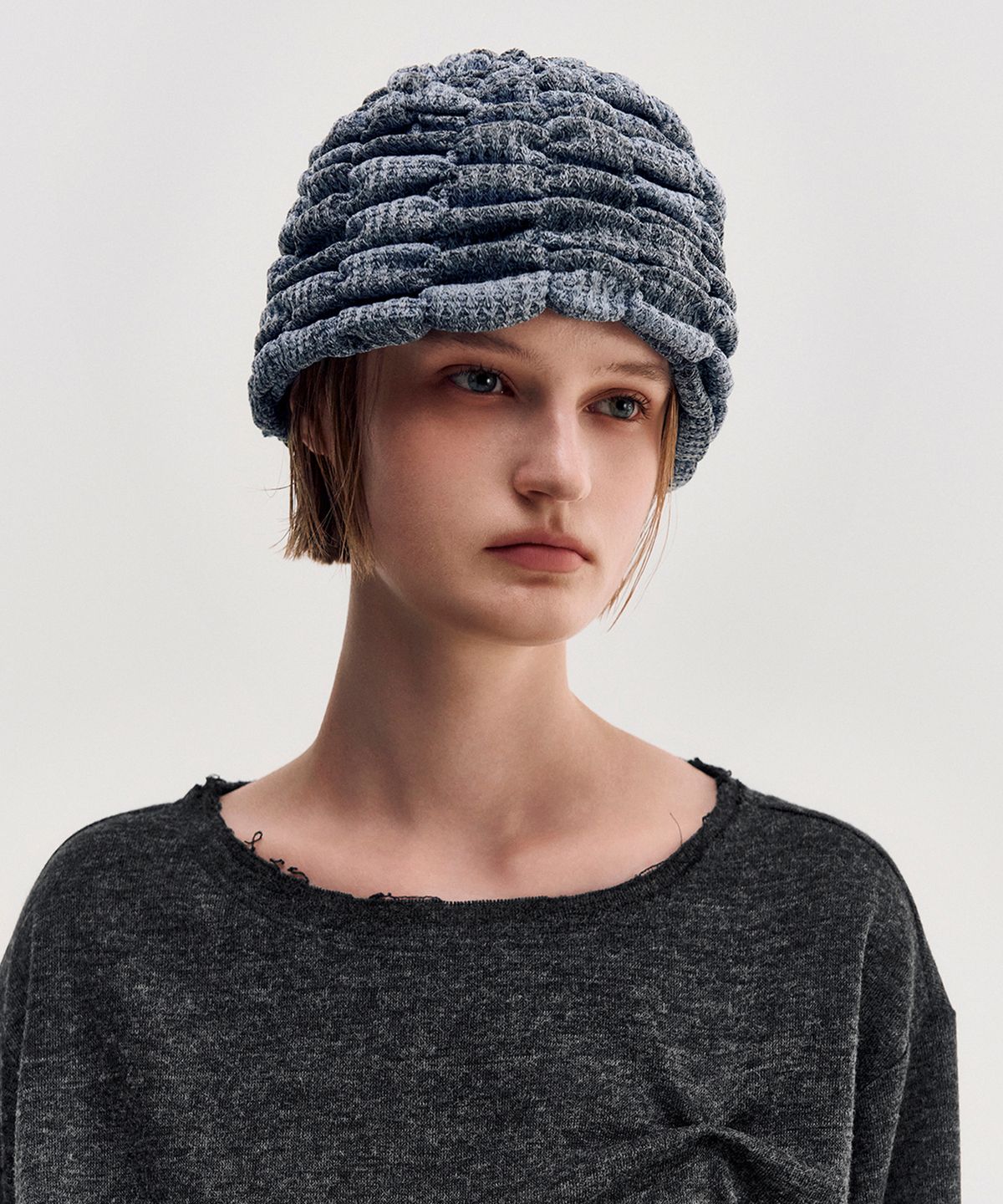 킴지수(KIMZISU) Melange Ruched Beanie _ SKY BLUE
