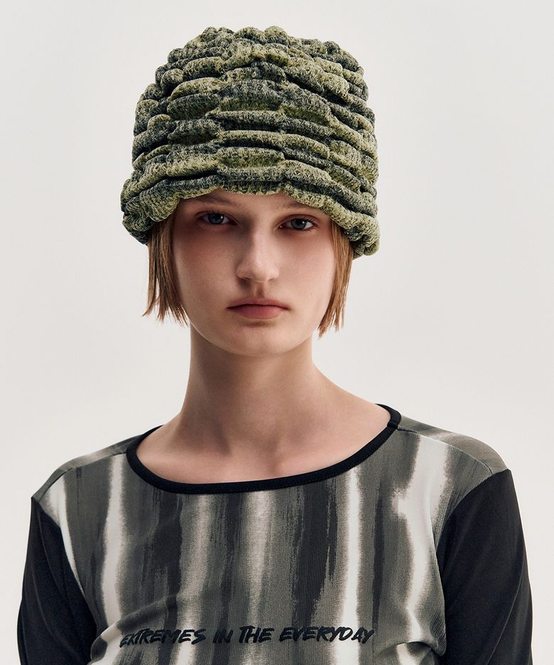 Melange Ruched Beanie _ YELLOW