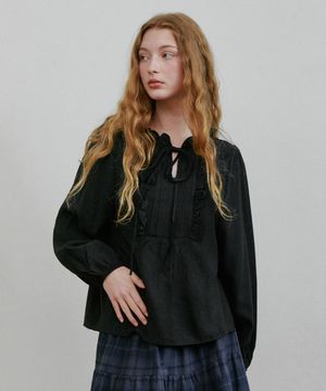 러블리 프릴 스트랩 블라우스 블랙