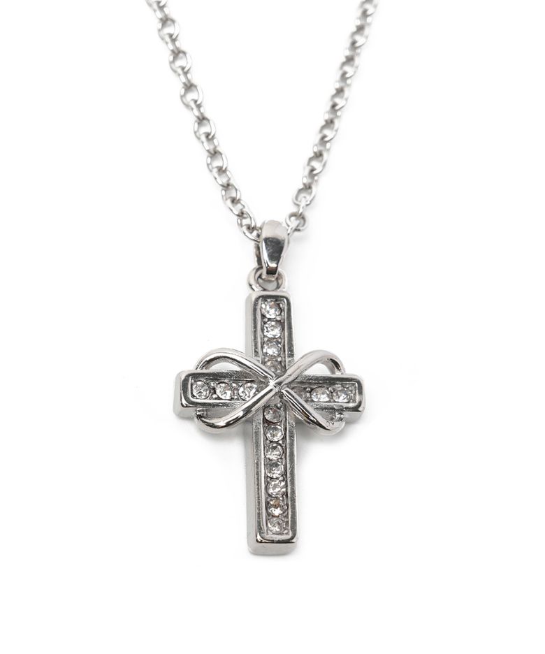 BOW CUBIC CROSS NECKLACE - SILVER