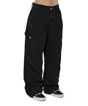 WASHED PANEL CARGO PANTS - BLACK
