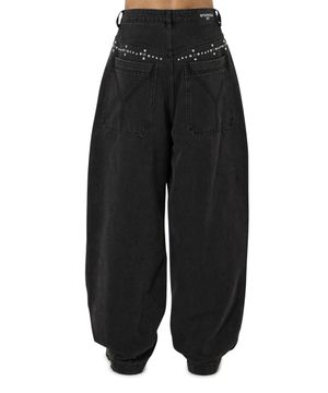 STUD WIDE VOLUME PANTS - BLACK