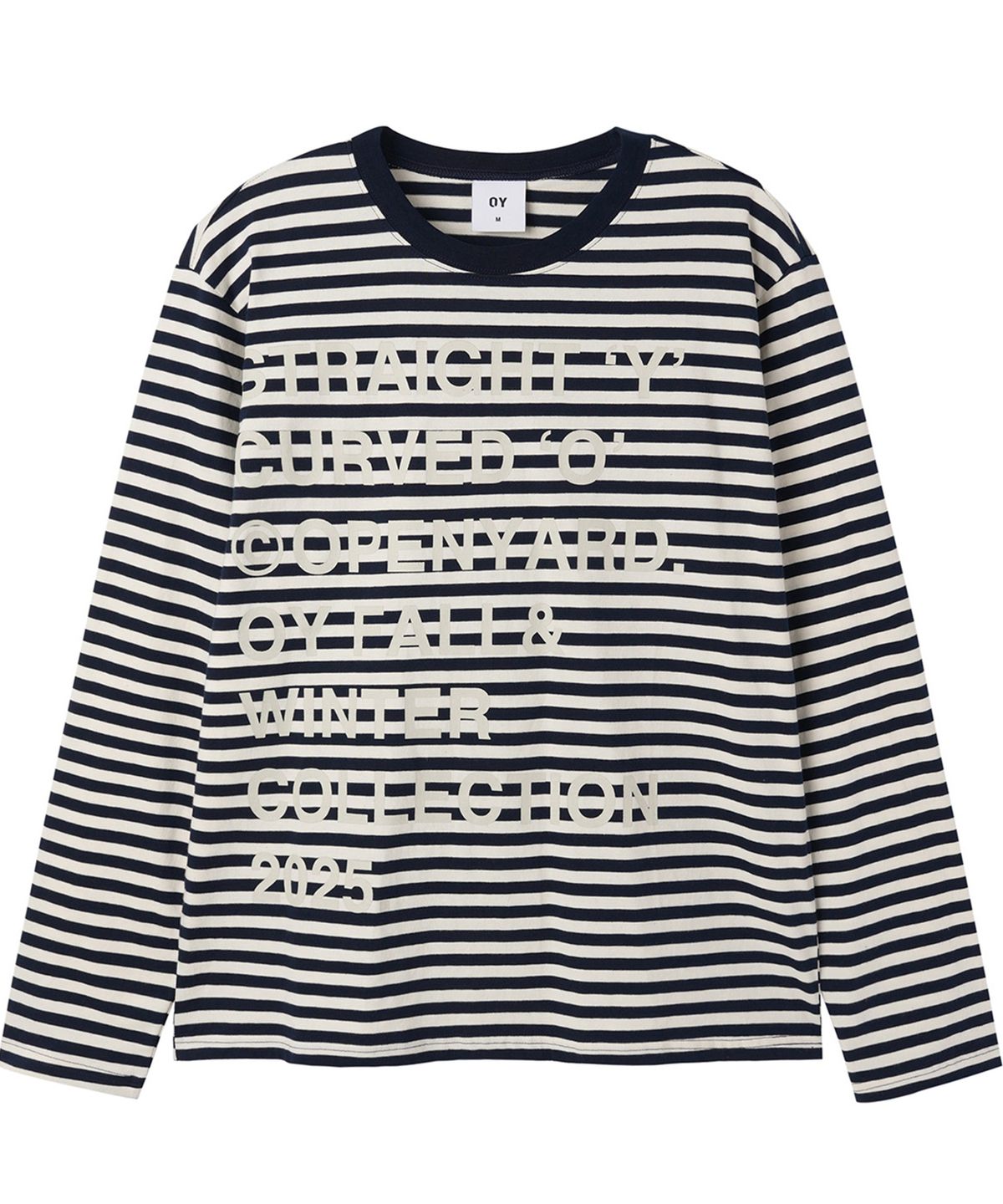 오픈야드(오와이)(OPENYARD(OY)) STRIPE BOLD LETTER L/S TEE - NAVY