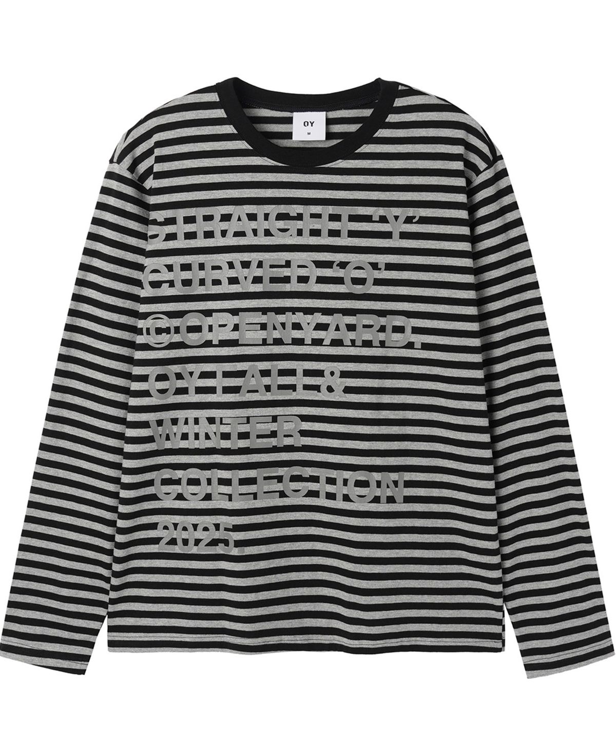 오픈야드(오와이)(OPENYARD(OY)) STRIPE BOLD LETTER L/S TEE - BLACK