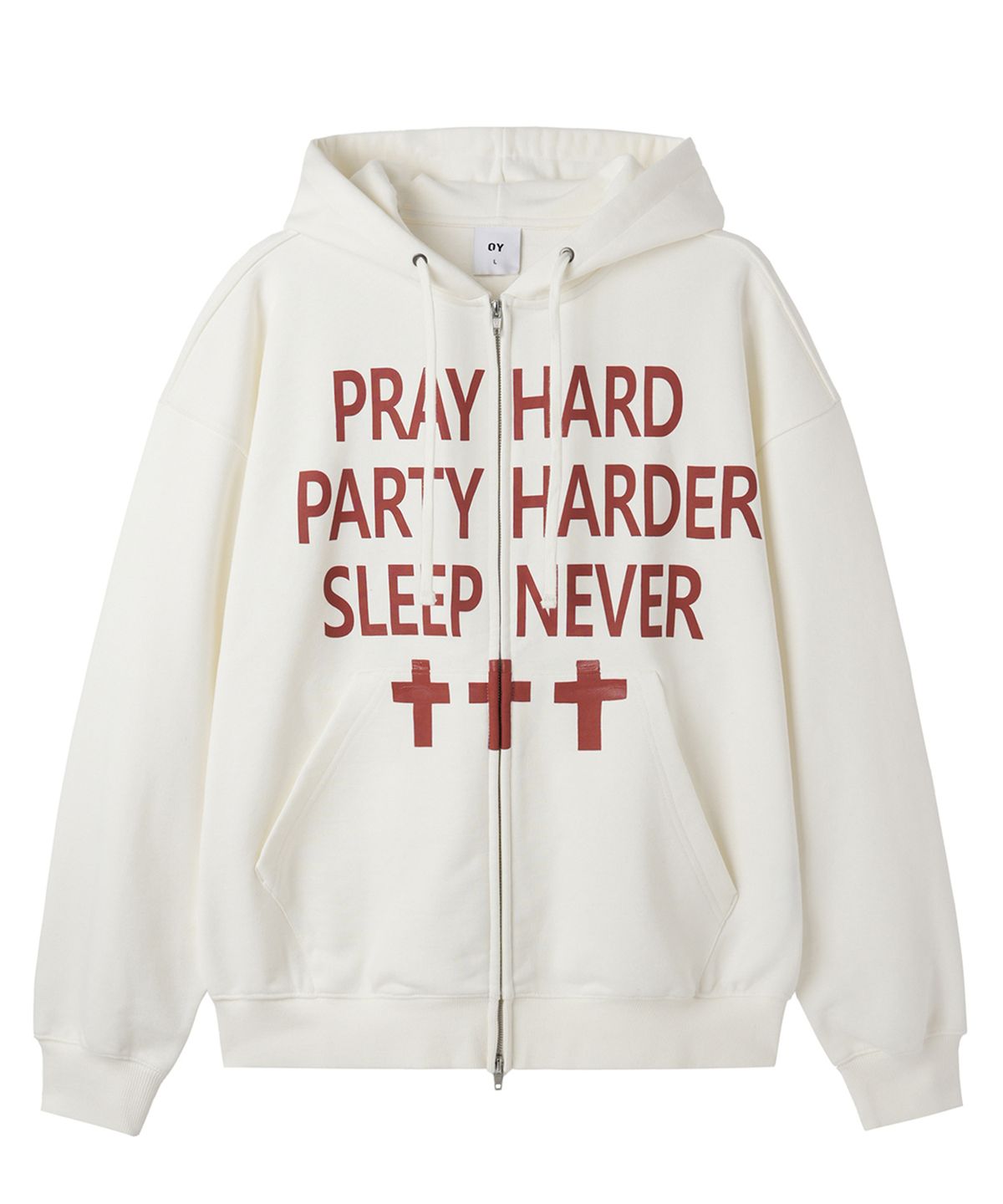 오픈야드(오와이)(OPENYARD(OY)) PRAY HARD HOODIE ZIP UP - WHITE