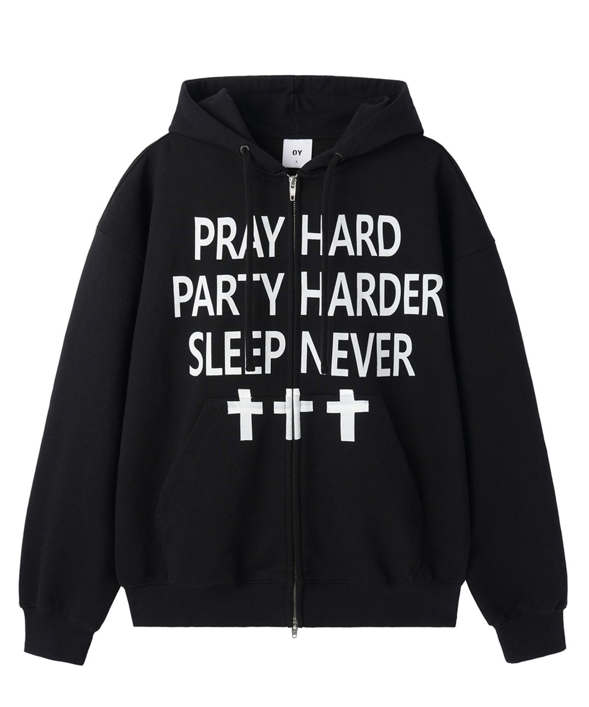 오픈야드(오와이)(OPENYARD(OY)) PRAY HARD HOODIE ZIP UP - BLACK