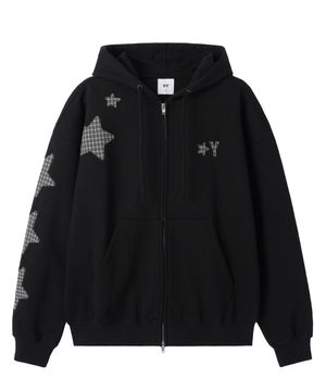 STAR CHECK HOODIE ZIP UP - BLACK