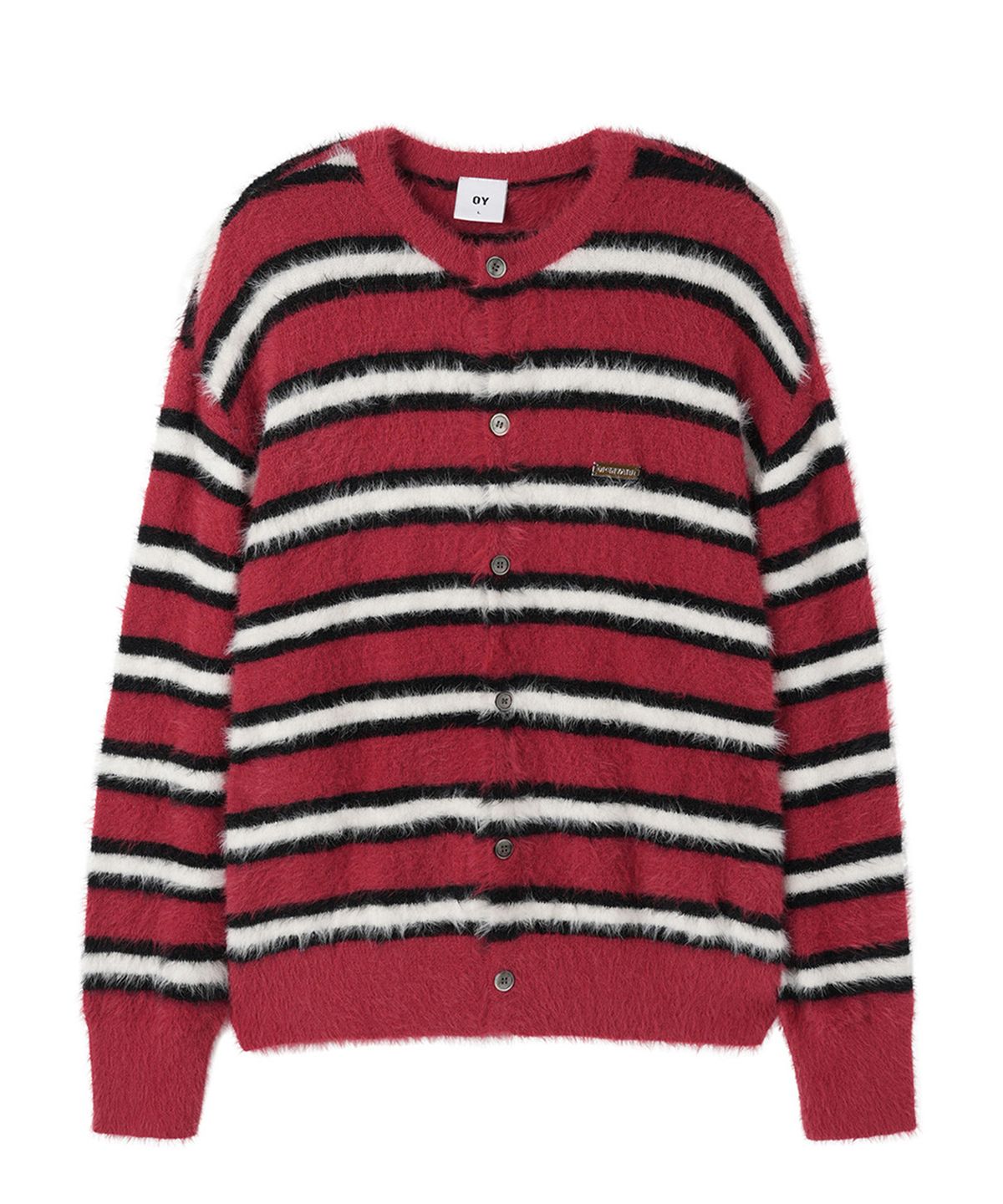 오픈야드(오와이)(OPENYARD(OY)) HAIRY STRIPE KNIT CARDIGAN - RED