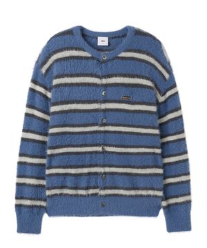 HAIRY STRIPE KNIT CARDIGAN - BLUE