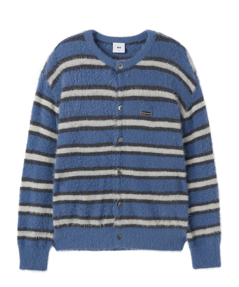 HAIRY STRIPE KNIT CARDIGAN - BLUE