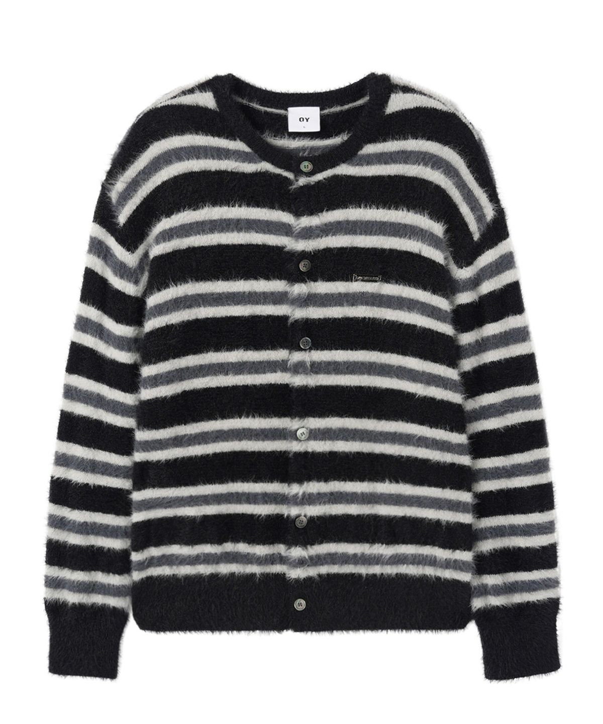 오픈야드(오와이)(OPENYARD(OY)) HAIRY STRIPE KNIT CARDIGAN - BLACK
