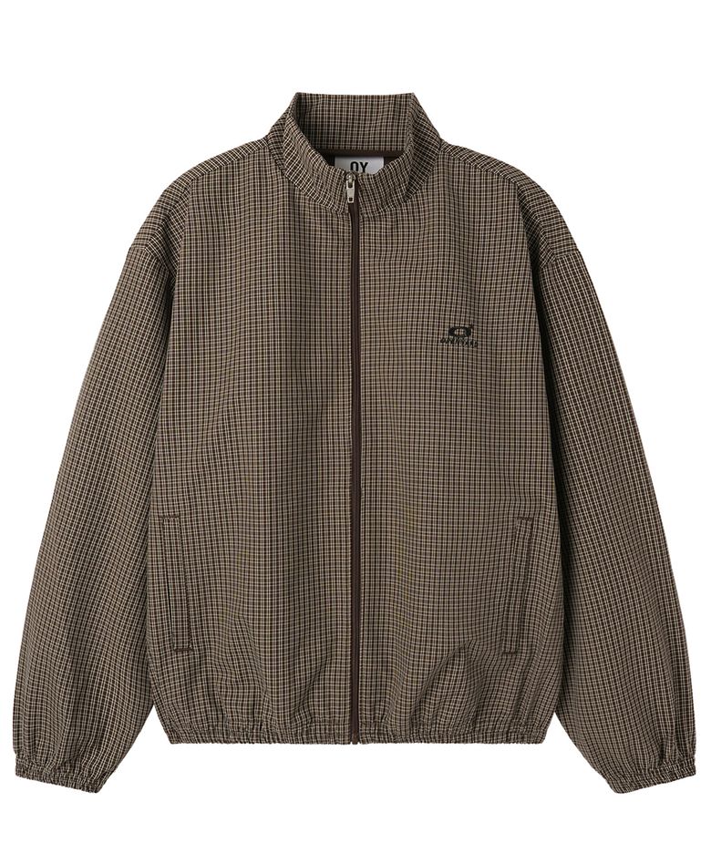 O LOGO CHECK TRACK JACKET - BROWN