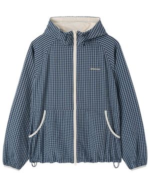 CHECK HOODED WINDBREAKER - NAVY