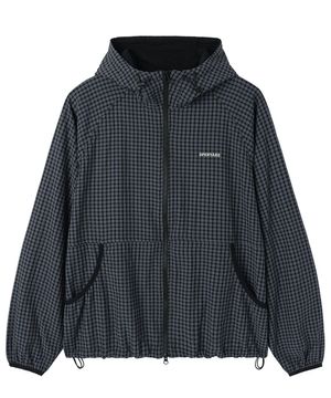 CHECK HOODED WINDBREAKER - BLACK