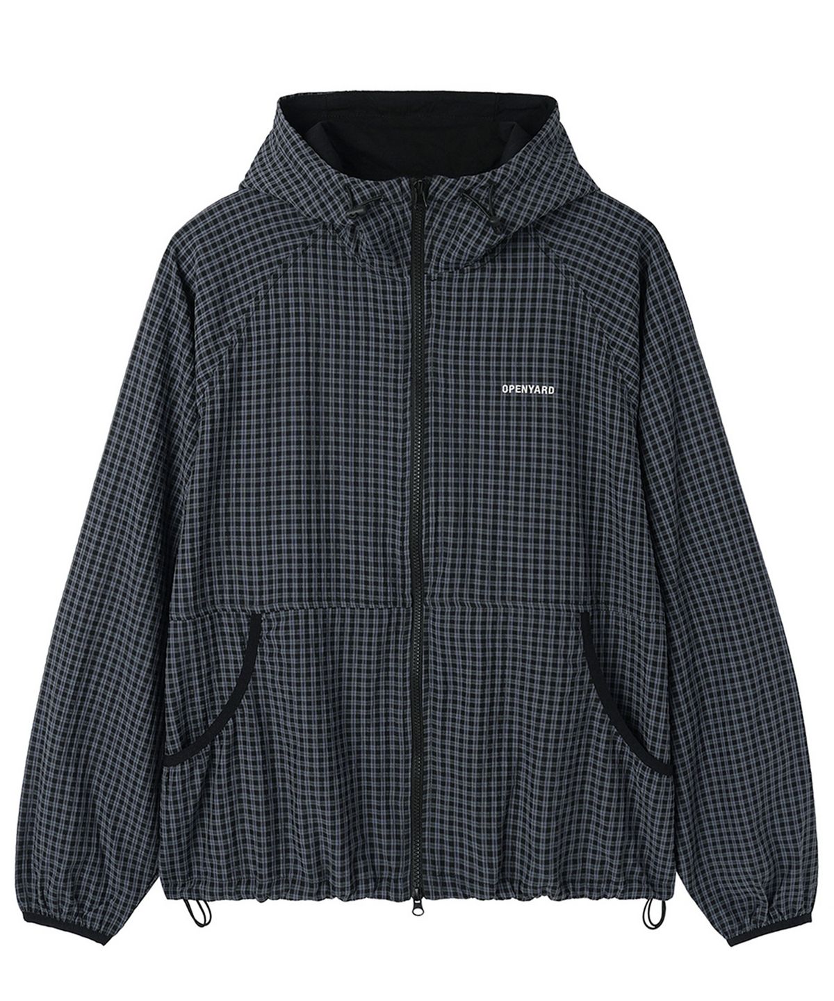 오픈야드(오와이)(OPENYARD(OY)) CHECK HOODED WINDBREAKER - BLACK