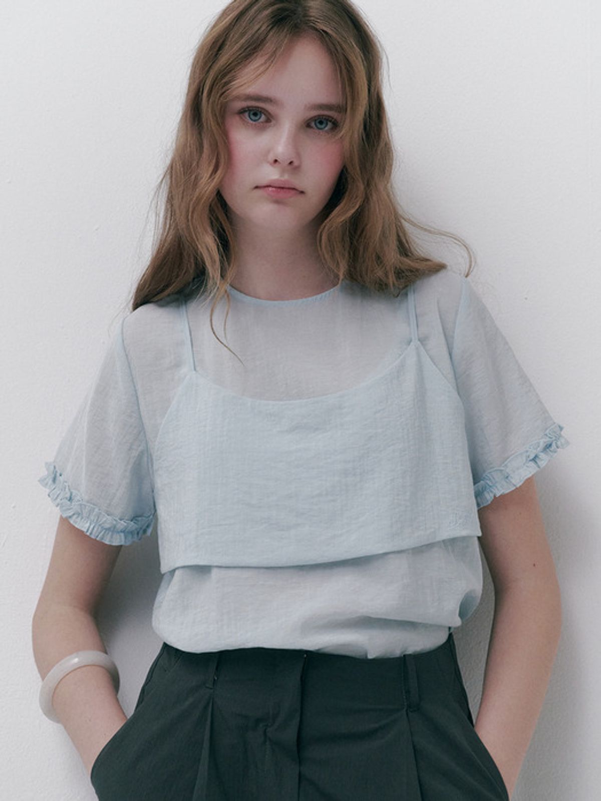 사사에오르빗(SASAEORBIT) Reve Bustier Blouse Sky Blue